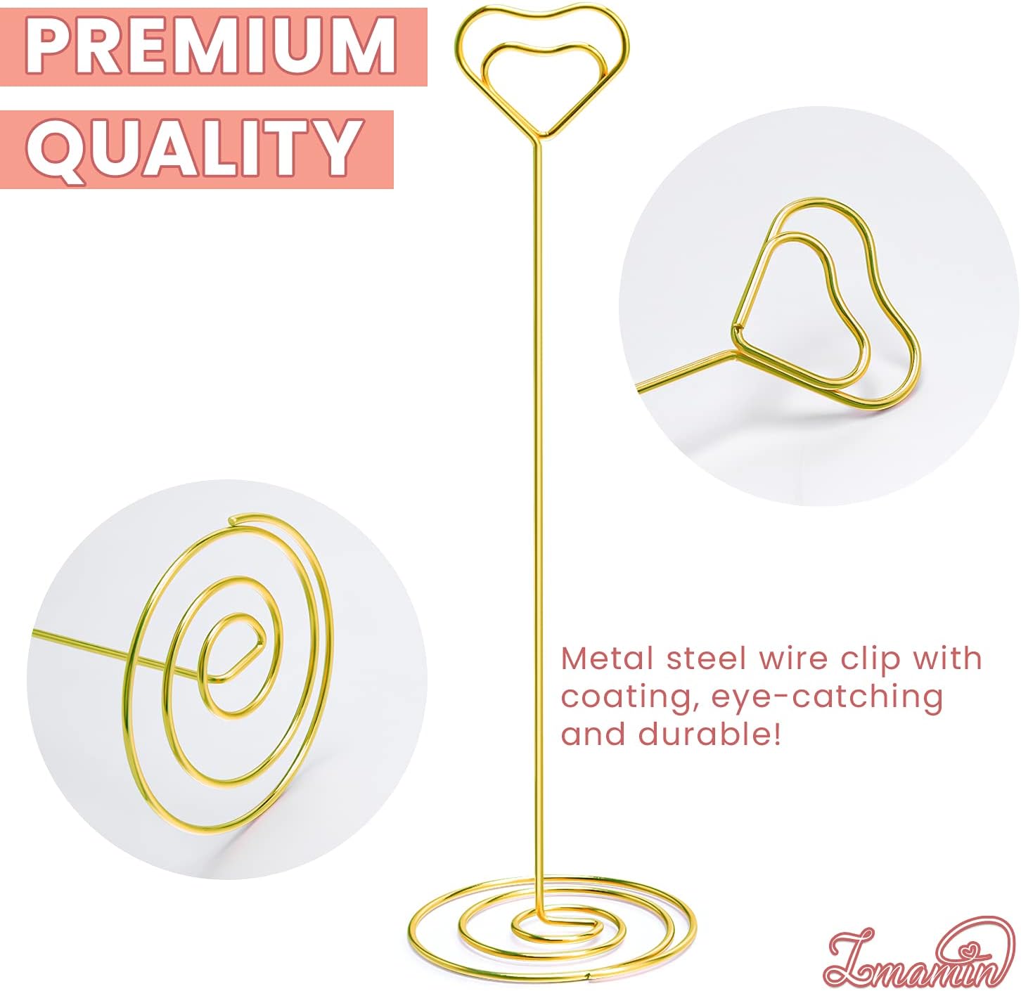 16 soportes para tarjetas de lugar, 8.75 pulgadas de alto, soporte de mesa dorado para mesas con clip en forma de corazón para bodas, fotos,