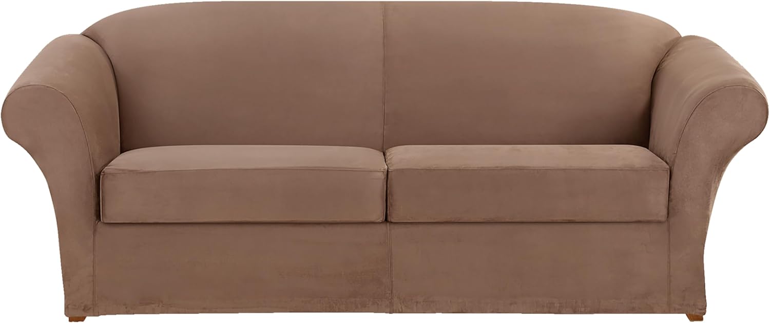 SureFit Ultimate Funda de gamuza elástica para sofá estilo caja, de 3piezas, marrón claro (Luggage)