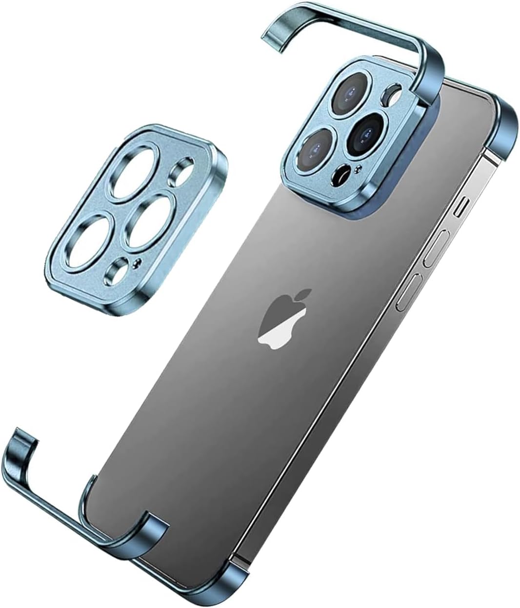 Funda de metal de aluminio suave sin marco con protector de lente de cámara, para iPhone 15 Pro Max, diseño sin espalda, compatible con carga