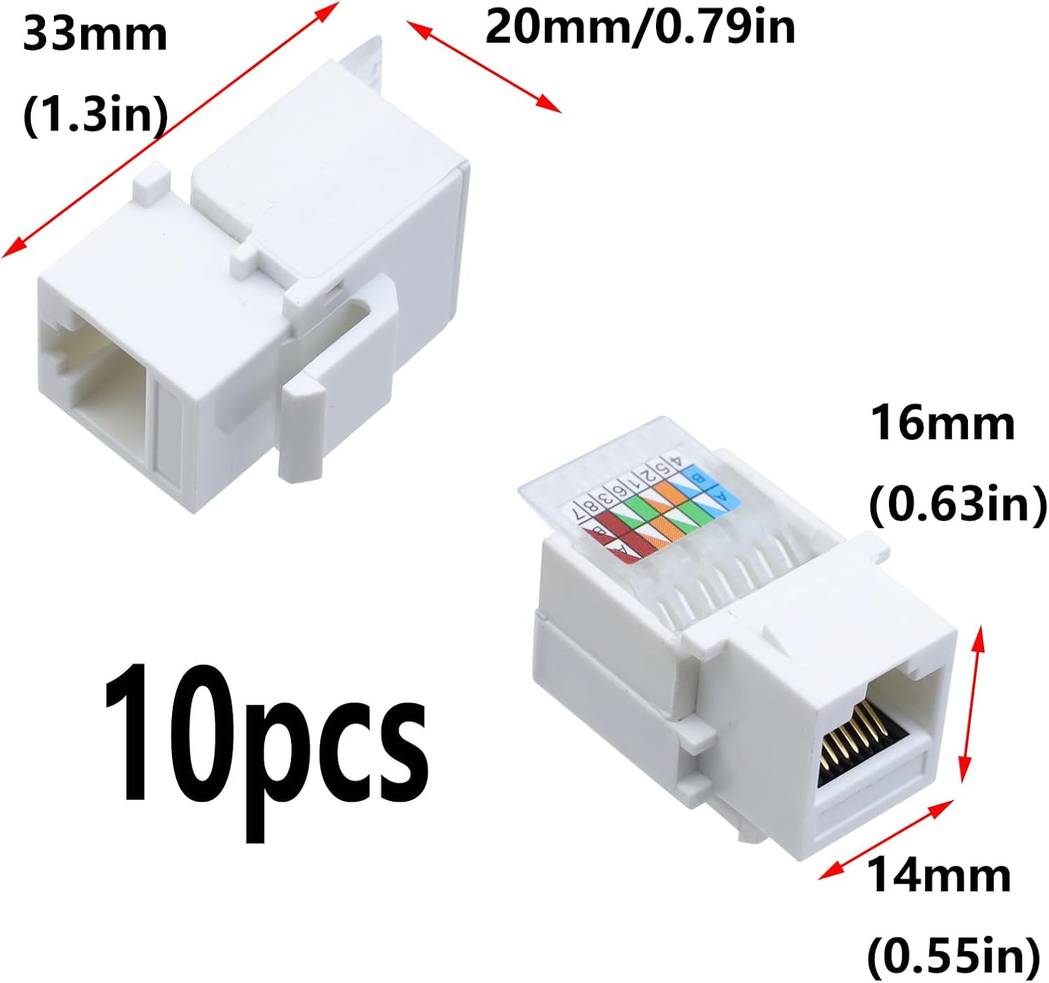Antrader Adaptador de conector Keystone Jack RJ45Cat6Cat5e sin herramientas, conector de módulo Keystone, para red de Internet, cable LAN Ethernet,