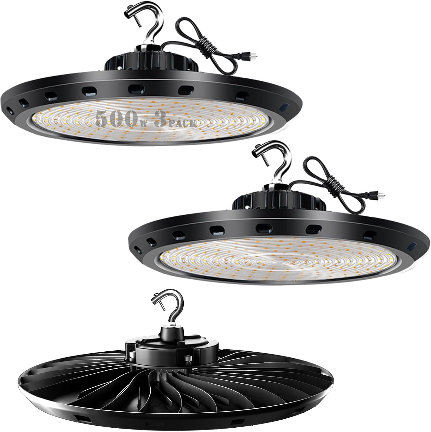 bulbeats Luces UFO de 500 W, 5000 K de alta bahía LED de tienda, AC100-277V grado comercial UFO LED alta luz de bahía con enchufe de EE. UU.,