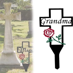 Decoración de cementerio con cruz conmemorativa de metal, estaca conmemorativa de cementerio para padres, familiares y familiares fallecidos, regalo Decoración de cementerio con cruz conmemorativa de metal, estaca conmemorativa de cementerio para padres, familiares y familiares fallecidos, regalo