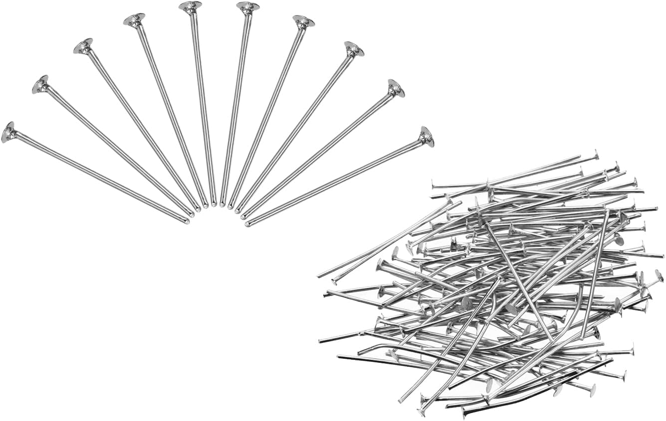 MECCANIXITY 200 pines de cabeza plana para hacer joyas, 1.772in, latón de cabeza plana, pines de cabeza de joyería para manualidades, aretes,