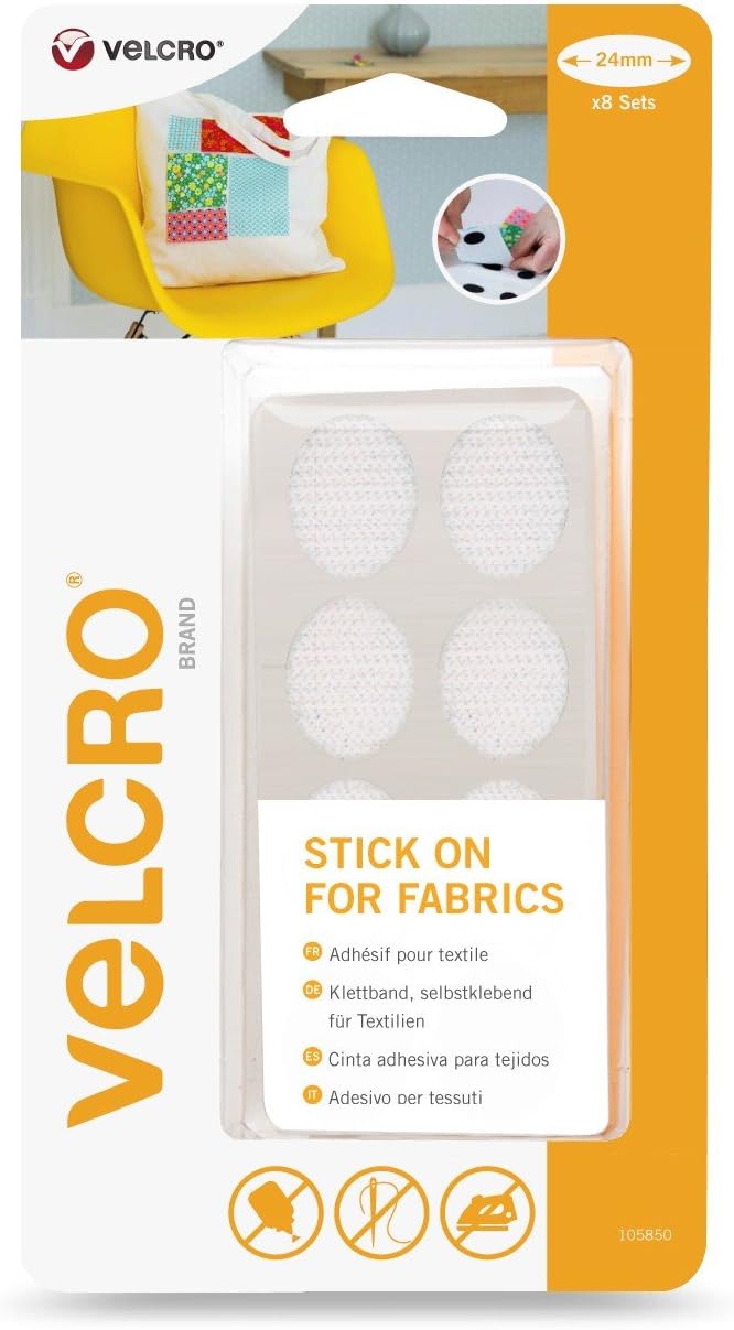 VELCRO Brand VEL-EC60412 – Juego de óvalos blancos de 0.945in x 8 juegos de alta calidad, multiusos, sin coser, gancho y bucle adhesivo de tela con