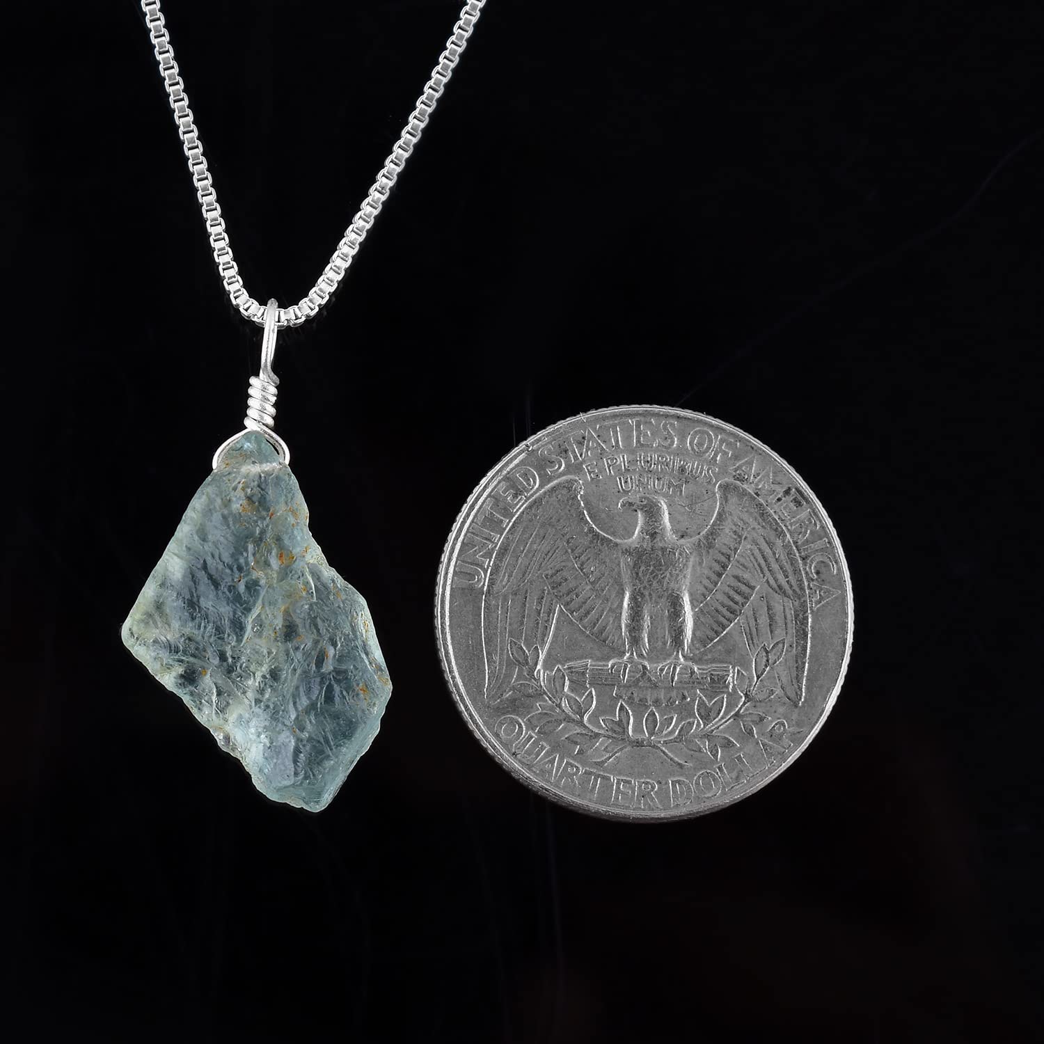 Natural Raw Blue Aquamarine – Sea Stone Rough Crystal Gemstone Dainty Women Pendant Necklace, Chakra Healing Crystals, Birthstone, Silver Plated