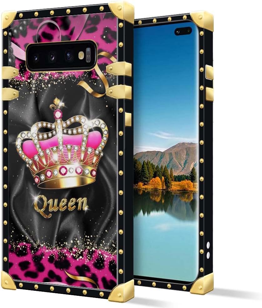 YiXinBB Funda compatible con Samsung Galaxy S10 Plus, J Crown Queen con estampado de leopardo de lujo, elegante, suave, TPU a prueba de golpes,