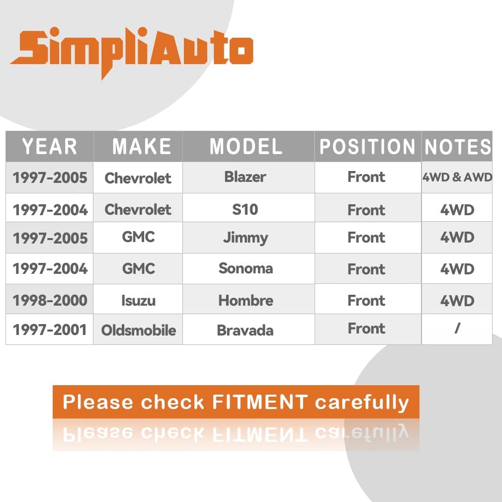 Cojinete de rueda delantera de repuesto para Chevy Blazer 97-05 S10 97-04, GMC Jimmy 97-05 Sonoma 97-04, para Isuzu Hombre 98-00 Olds Bravada 97-01