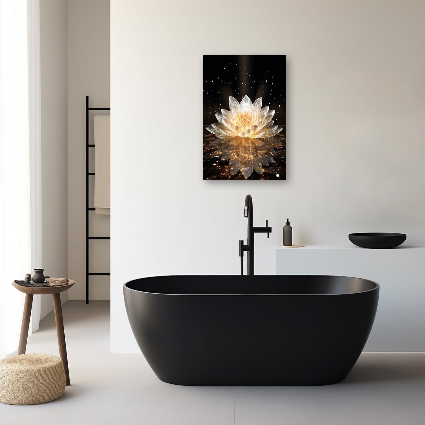 DOARTDO Lienzo de flor de loto blanco para pared, cuadros zen, decoración de pared, pinturas de spa, marco de decoración de baño con espíritu
