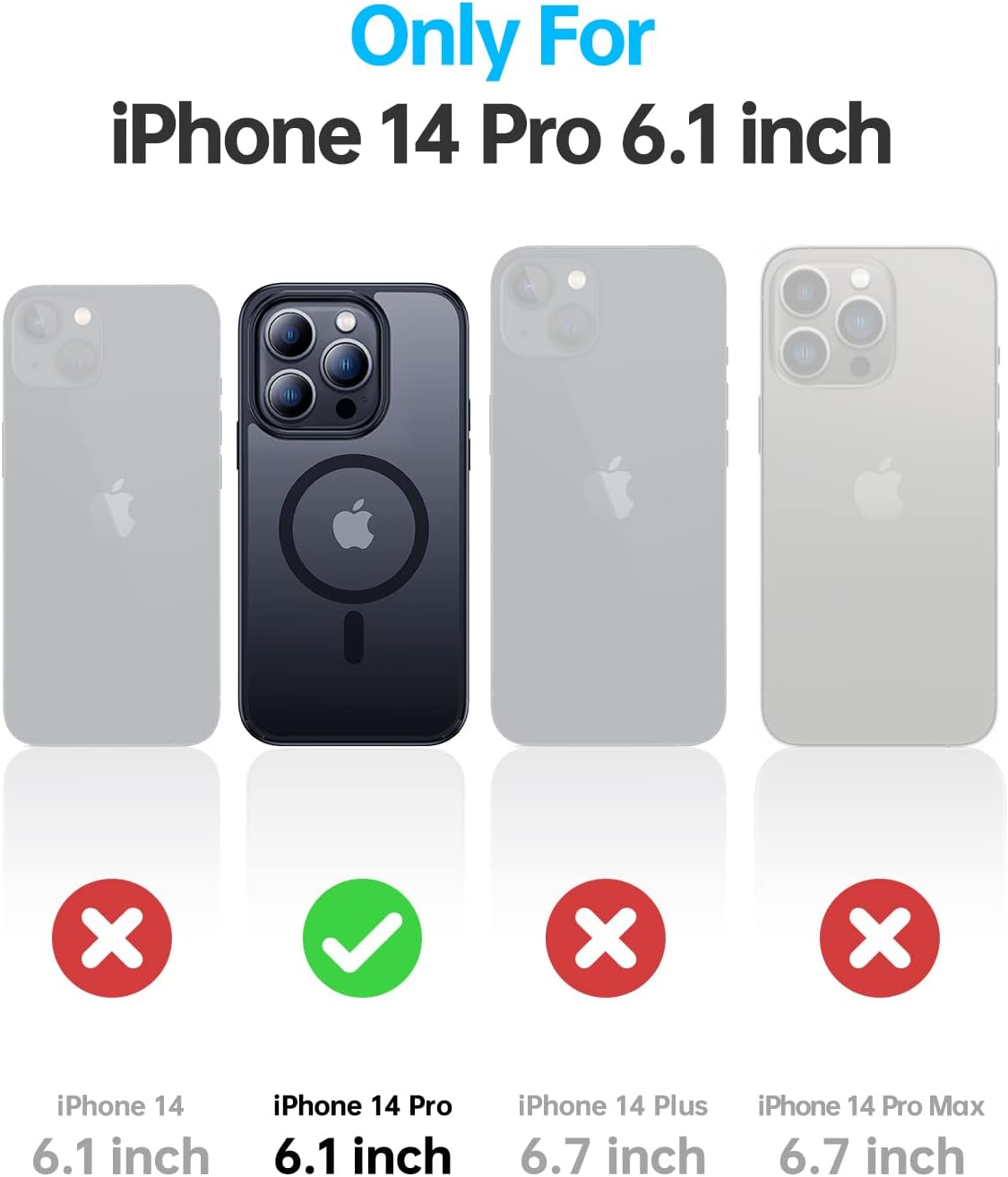 Meifigno Magic Mag Series – Funda diseñada para iPhone 14 Pro, protección de grado militar y compatible con MagSafe, parte trasera mate translúcida