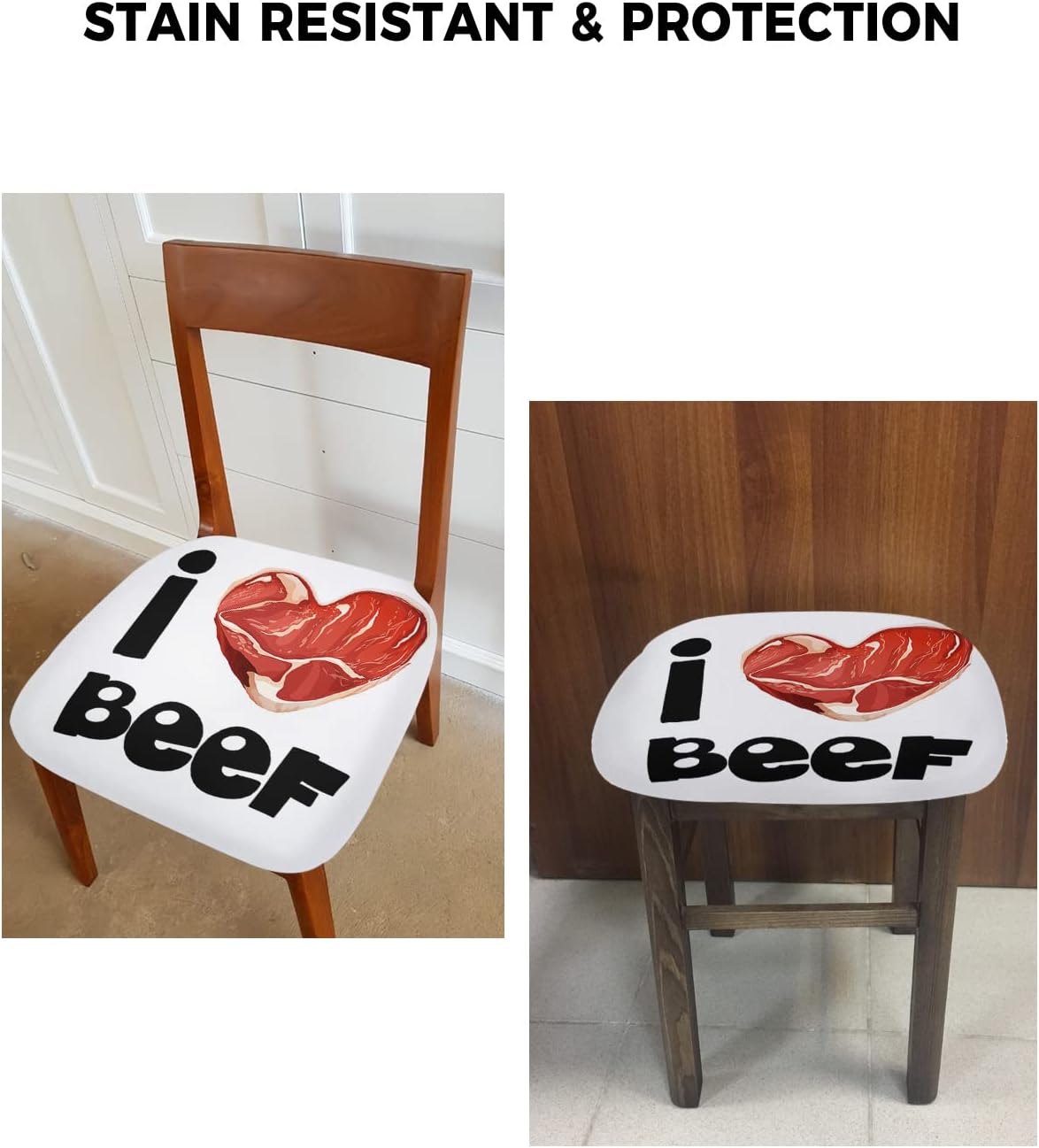 Chair Seat Covers,I Love Beef Heart Kitchen Decoration Stretch Removable Seat Covers for Dining Chairs,Soft Dining Room Seat Cover Set of 4