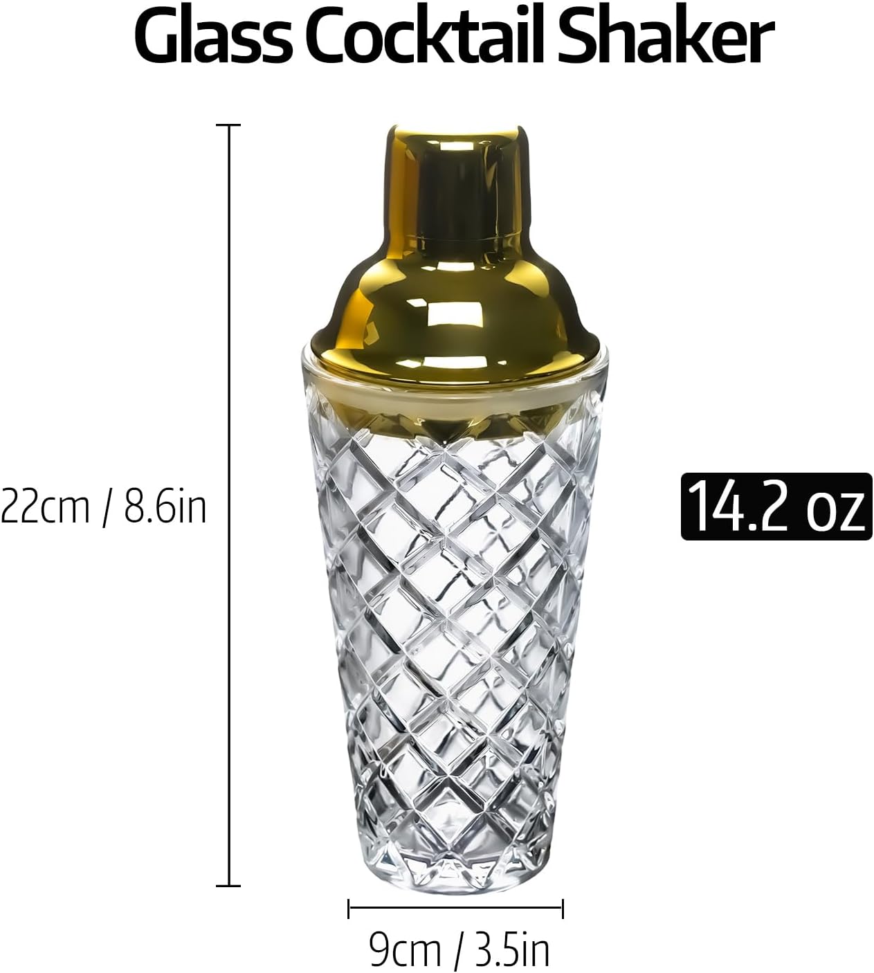 Gbuxska Kit de coctelera de cristal, 14.2 onzas, juego de cóctel Martini con tapa de acero metálico a prueba de fugas y colador para uso doméstico y