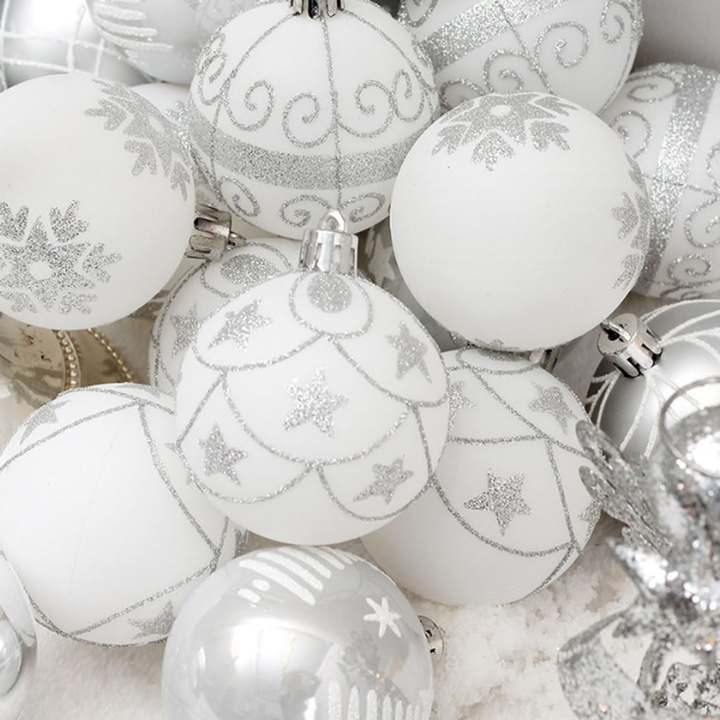 Adornos – Juego de 24 bolas de Navidad de 2.362 in2.36 pulgadas para árbol de Navidad, inastillables, de plástico, pintado, decoración de árbol de