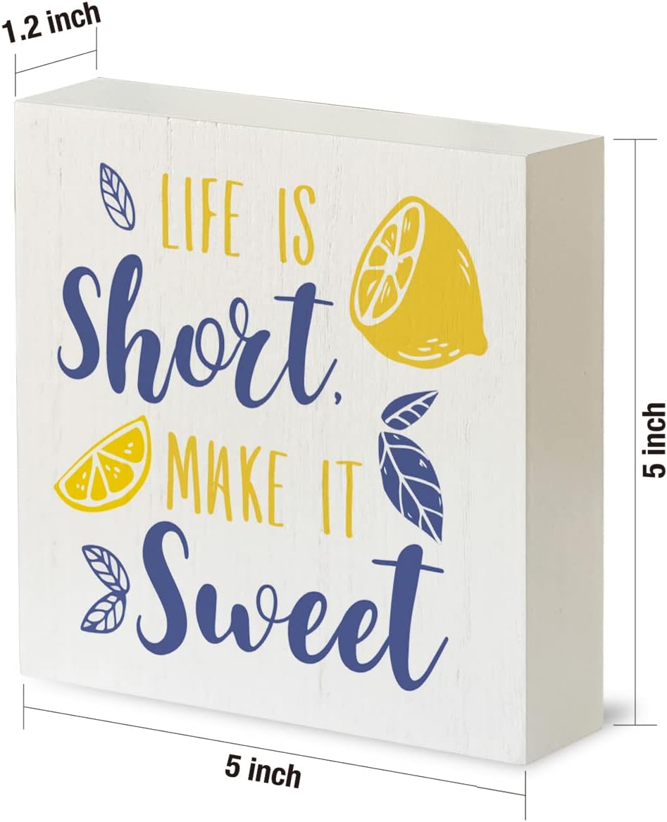 Cartel de madera de limón rústico con texto en inglés Rustic Life is Short Make It Sweet Lemon, letrero decorativo de verano, placa de bloque para