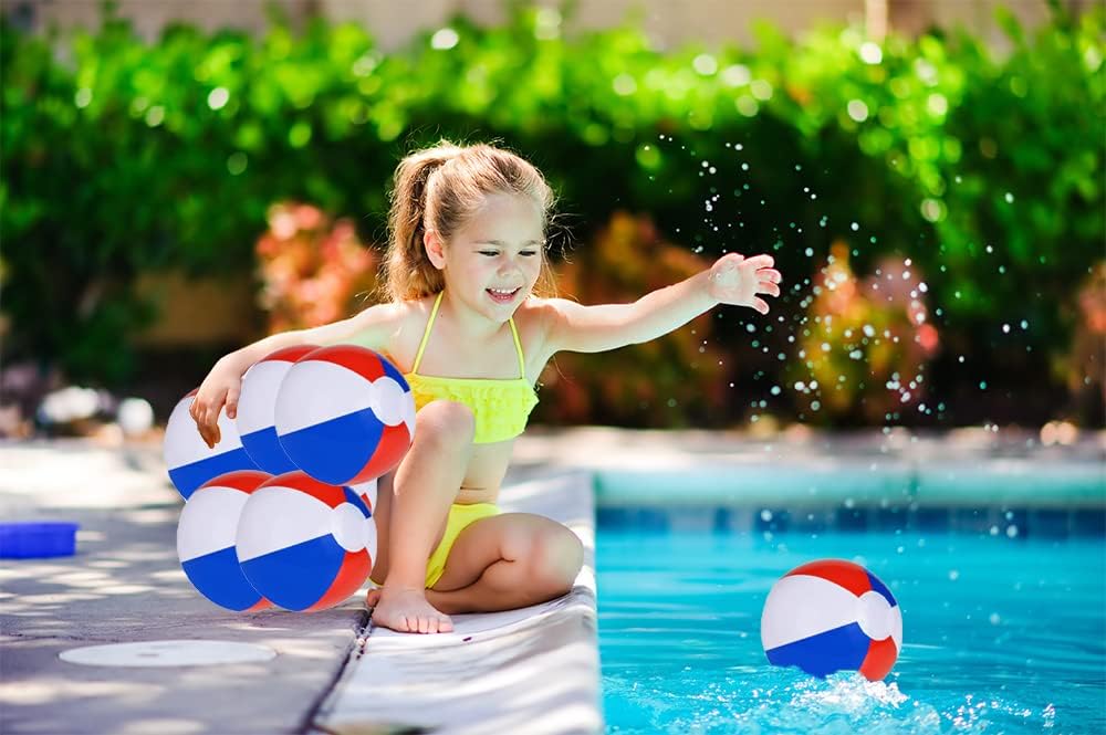 The Dreidel Company Pelotas de playa patrióticas inflables con diseño de bandera de Estados Unidos para fiesta en la piscina, cumpleaños, juguete