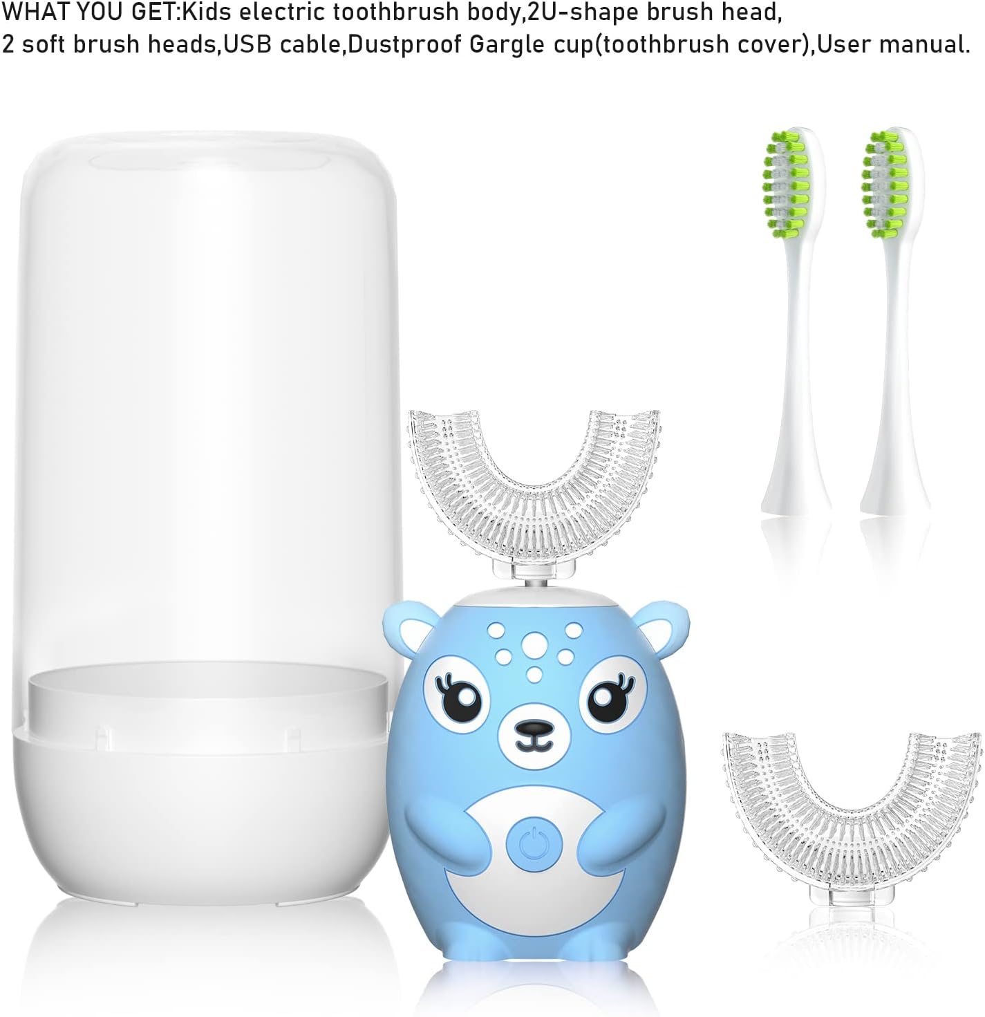 Kids Electric Toothbrushs U Shaped sonic Automatic Toothbrush with 4 Brush Heads, Six Cleaning Modes,Cartoon deer Modeling , full mouth toothbrush