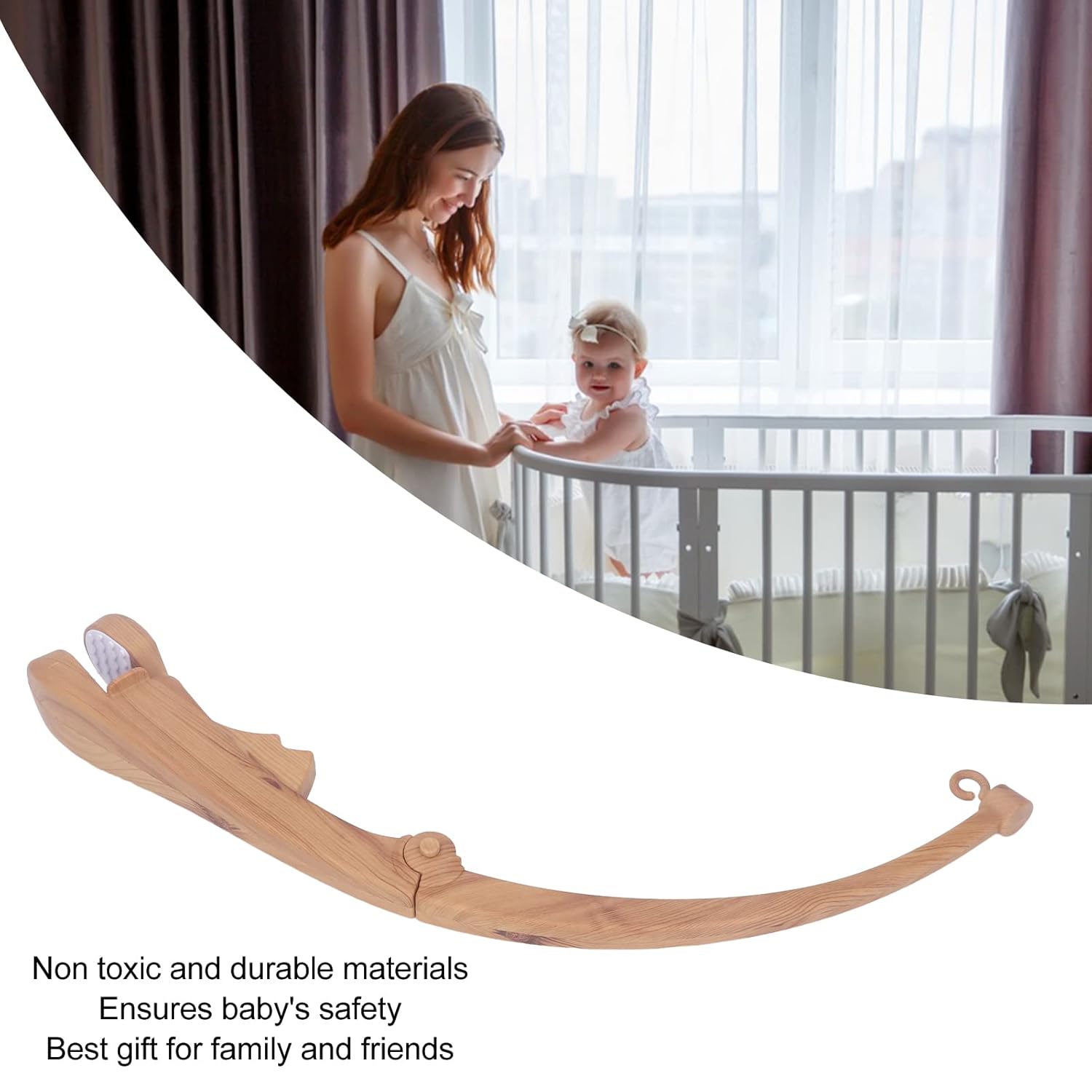 Brazo móvil para cuna de imitación de madera, de grano plegable para cuna, accesorios de juguetes