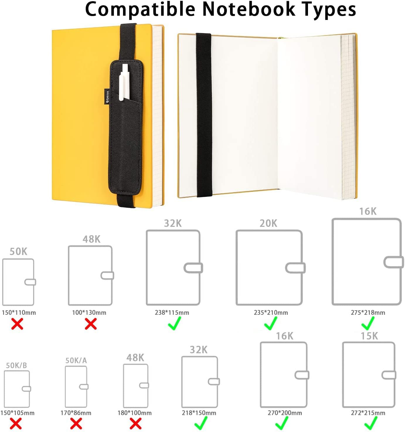 Epessa Soporte portátil para bolígrafo, soporte para lápices, funda para bolígrafos para diarios, cuadernos, libros, fundas rígidas para tabletas,