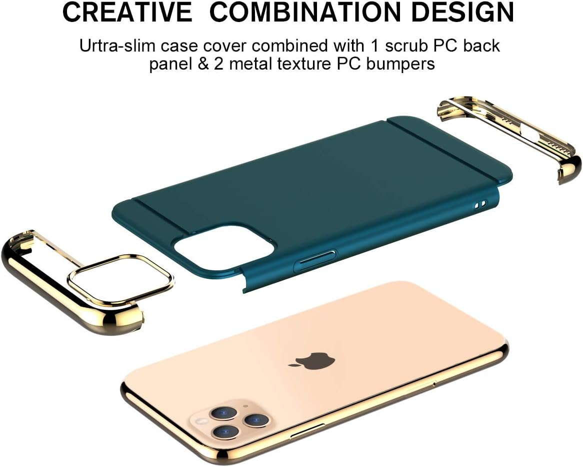 RORSOU – Carcasa para iPhone 11 Pro Max, 3 en 1, ultrafina y delgada, superficie mate antideslizante con marco galvanizado para iPhone 11 Pro Max de