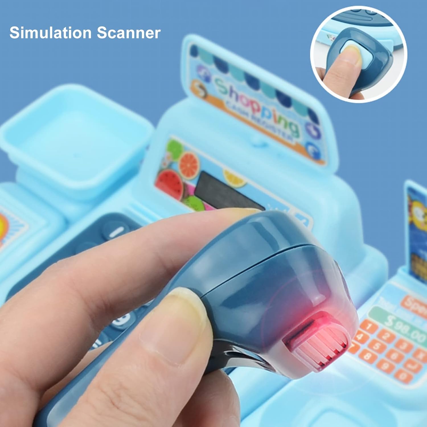Caja registradora de juguete Juego con música Cajero Tienda de comestibles Supermercado Interactivo Playset para niños Regalo Juguete Azul