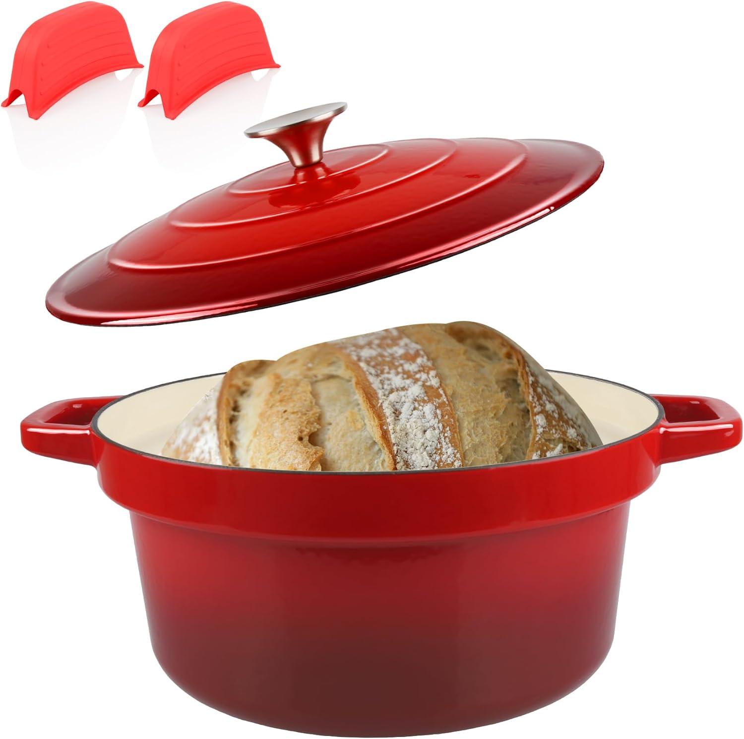 CUKOR Olla holandesa de 7 cuartos de galón con tapa, hornos holandeses de cerámica para hornear pan de masa madre, olla de hierro fundido esmaltado,