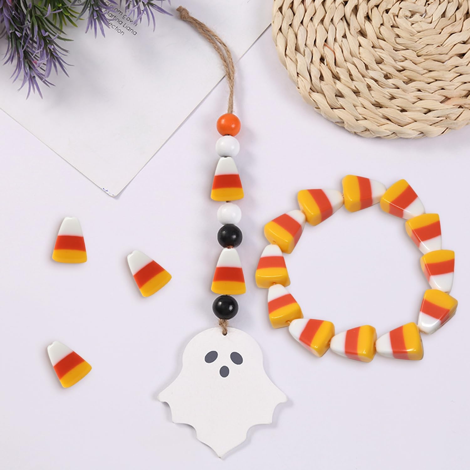 Honbay 24 cuentas de resina de maíz de caramelo artificiales para alimentos, cuentas espaciadoras de Acción de Gracias, Halloween, Navidad, cuentas