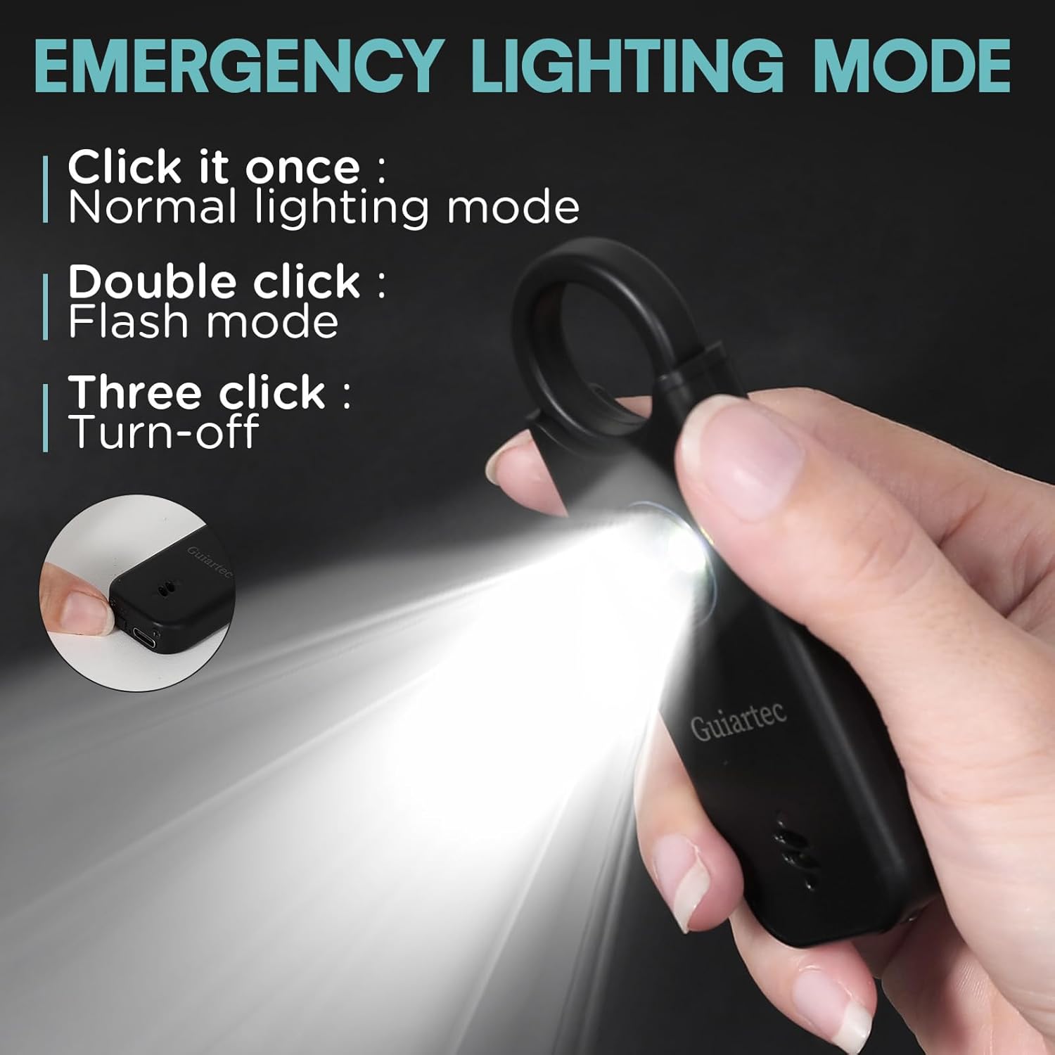 Alarma de seguridad personal recargable para mujeres, llavero de autodefensa de 135 dB con luz estroboscópica LED, dispositivos de seguridad de