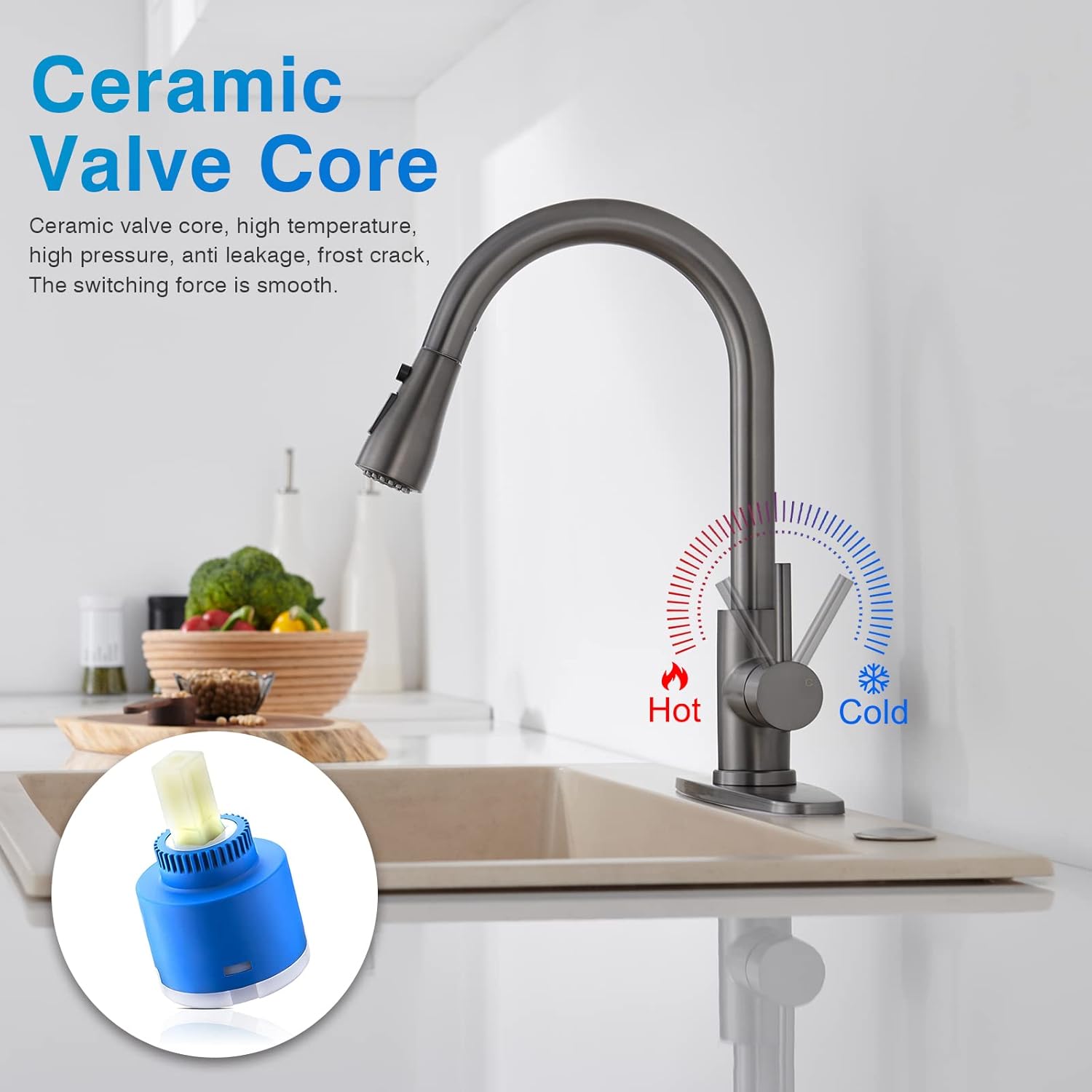 AIODZLFD Grifos de cocina de níquel cepillado con rociador extraíble, grifo de cocina desplegable de níquel cepillado, diseño elegante y clásico