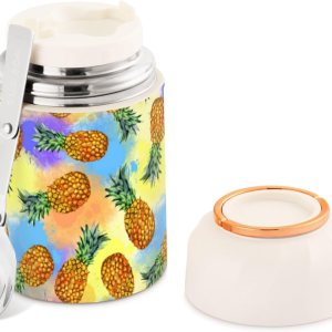 MCHIVER Fruta piña tarro de comida con cuchara de acero inoxidable aislado al vacío contenedor de alimentos 17 oz termo para comida caliente MCHIVER Fruta piña tarro de comida con cuchara de acero inoxidable aislado al vacío contenedor de alimentos 17 oz termo para comida caliente