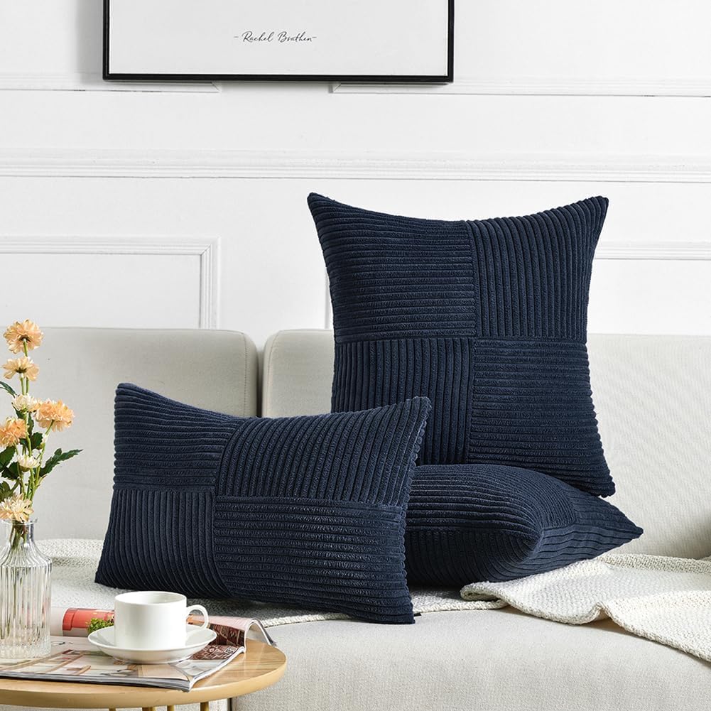 Fancy Homi Paquete de 2 fundas de almohada decorativas color azul marino de 20 x 20 pulgadas para sala de estar, sofá, cama, sofá, rústico, estilo