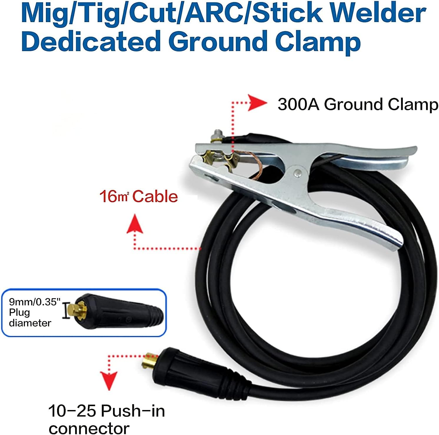 300A 16 Cable de aluminio revestido de cobre Dinse 10-25 Conector Enchufe de soldadura Cables Conjunto de ensamblaje de 9.8 pies Soporte de