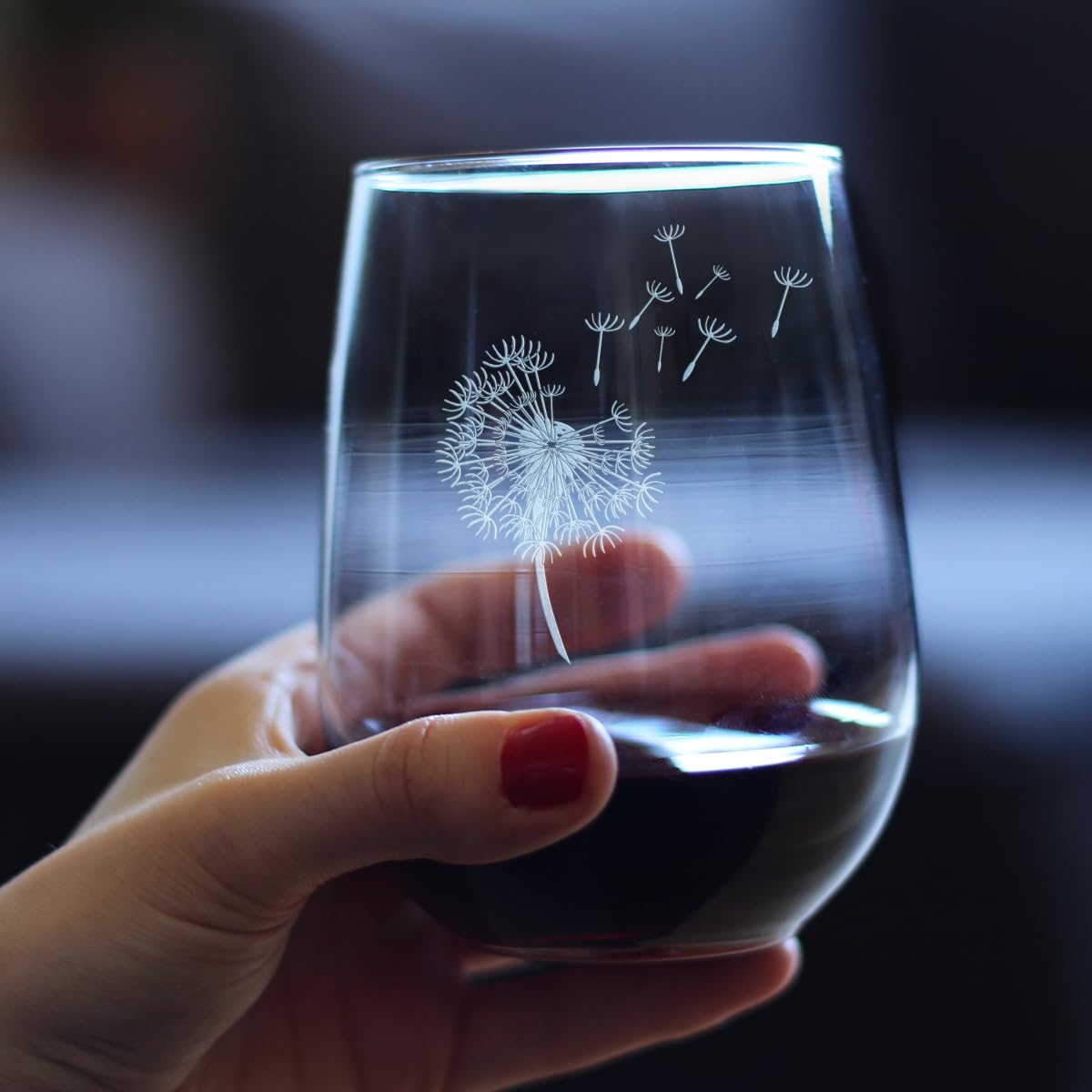 Dandelion Stemless Wine Glass – Friendship Gifts and Dandelion Flowers Decor for New Beginnings – Large 17 Oz Glasses