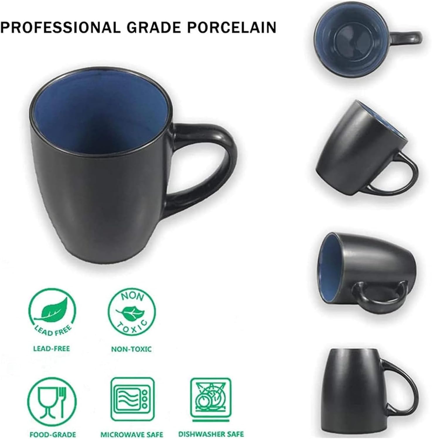 Juego de 6 tazas de café de 12 onzas, tazas de café de cerámica con asa grande para mujeres y hombres, juego de tazas de café para cacao, capuchino,