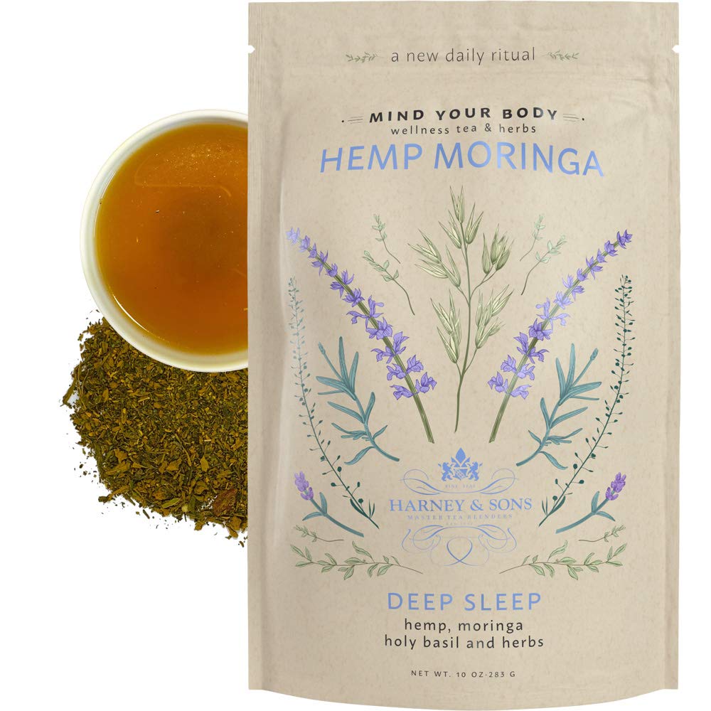 Harney & Sons Hemp Moringa Deep Sleep  Mezcla de bienestar con cáñamo, moringa, albahaca sagrada y hierbas, 10 onzas sueltas