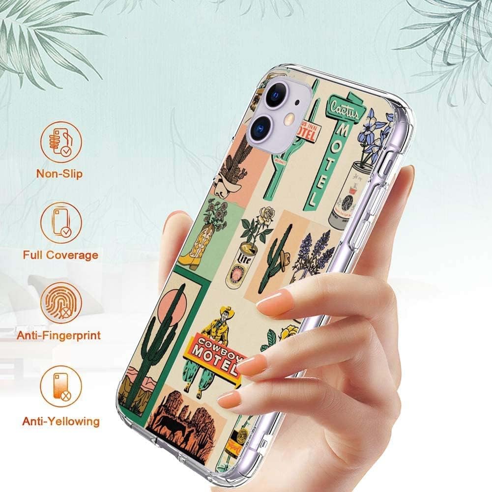 Funda protectora estética de estilo retro vintage para iPhone 12, diseño moderno de cactus occidental, TPU a prueba de golpes, funda para iPhone