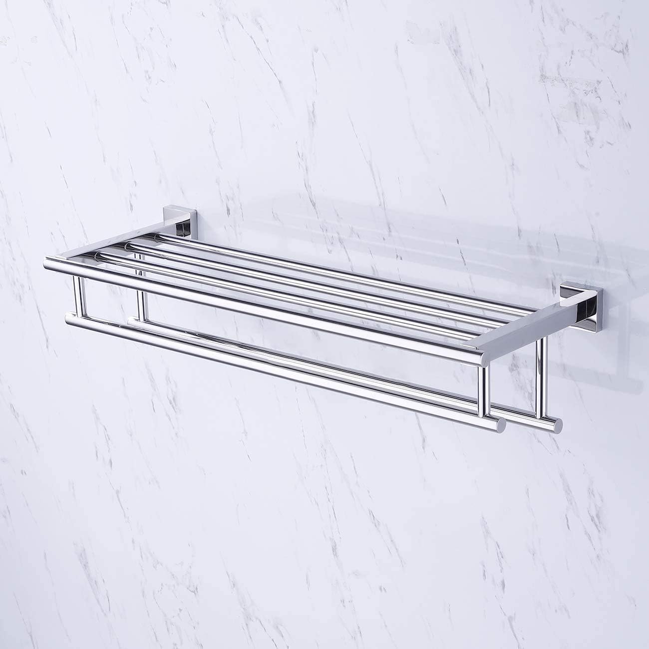 Estante con barras para toallas KES A2112, minimalista, de acero inoxidable, rack con dos ganchos para toallas, Acero inoxidable, Pulido, 24 –