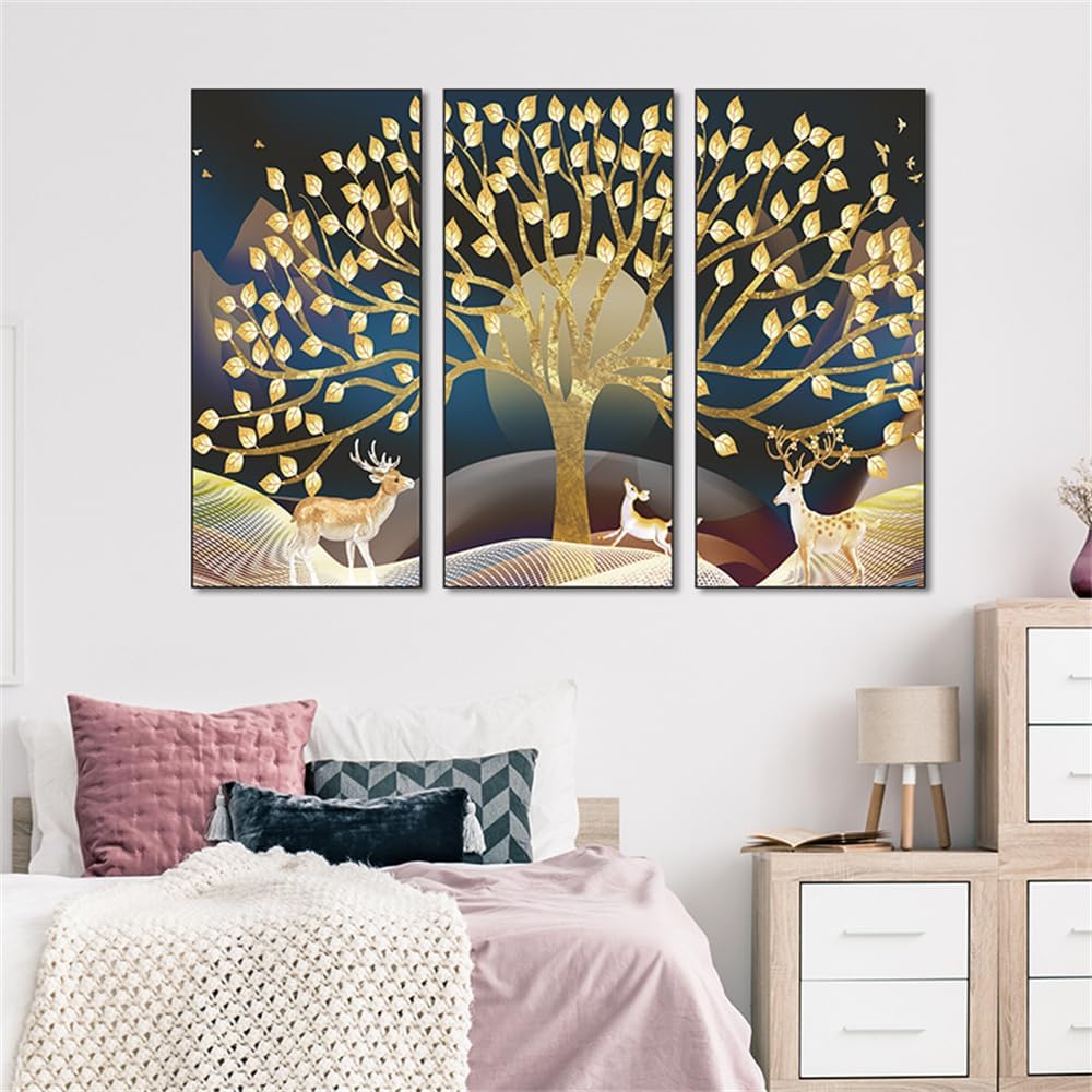 3 calcomanías de pared de alce de árbol doradas, calcomanías de pared simples y modernas para despegar y pegar, removibles para dormitorio, sala de
