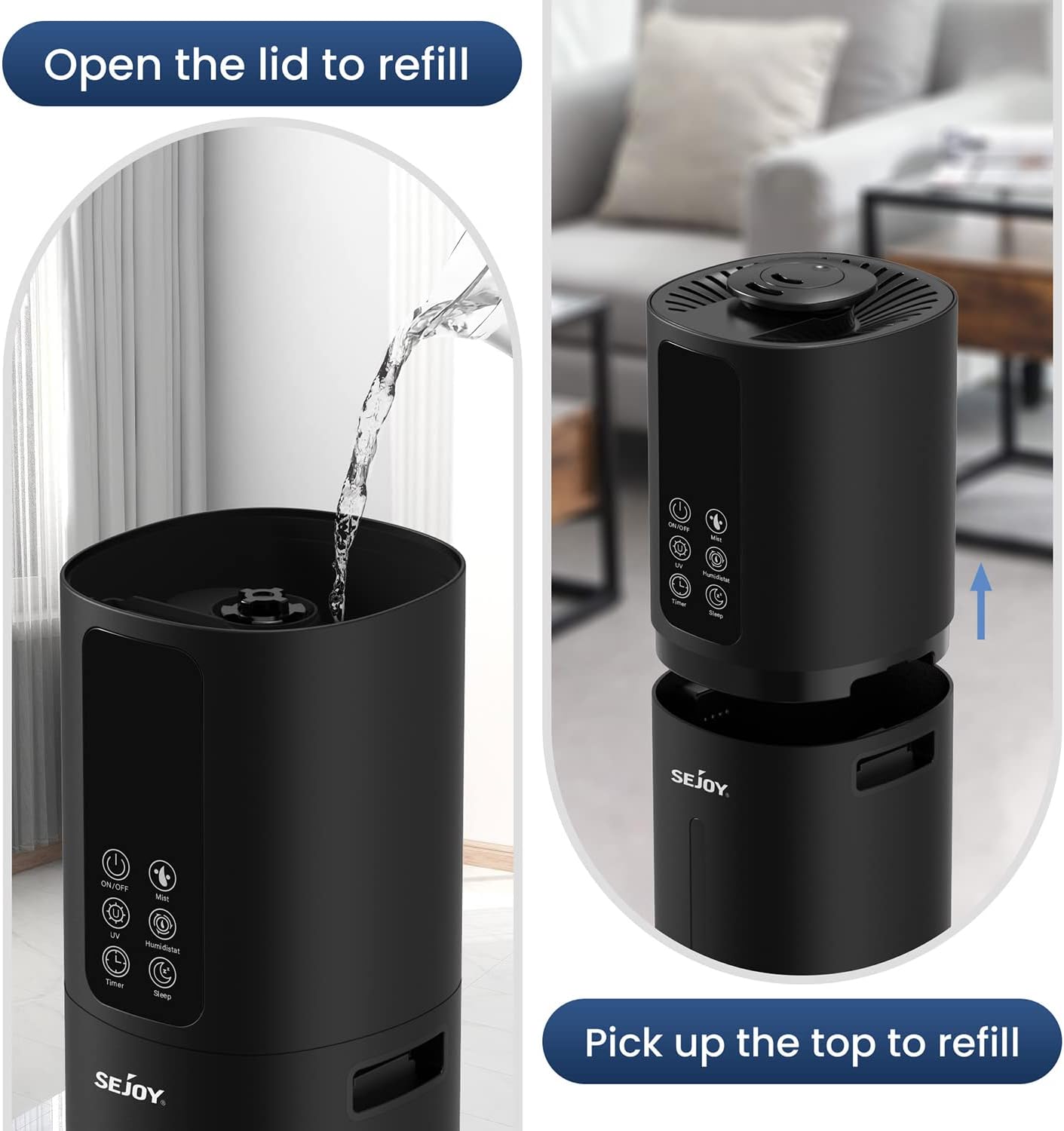 Humidificadores para habitación grande, aire de niebla fría 8L2.11 galones humidificador de llenado superior con aceites esenciales, boquilla de