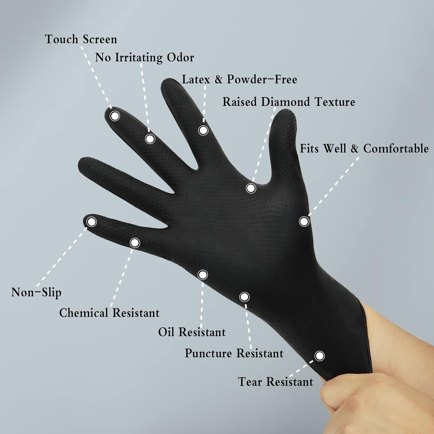 Guantes desechables sin látex, guantes de nitrilo de 8 mil, guantes resistentes utilizados para industrial, seguros para alimentos, guantes de