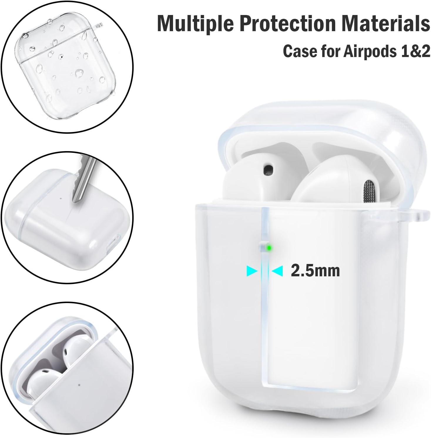 Funda para AirPods de 2 generación y 1 generación con kit de limpieza, correa antipérdida, cordón deportivo y cubierta de ganchos para las orejas (2