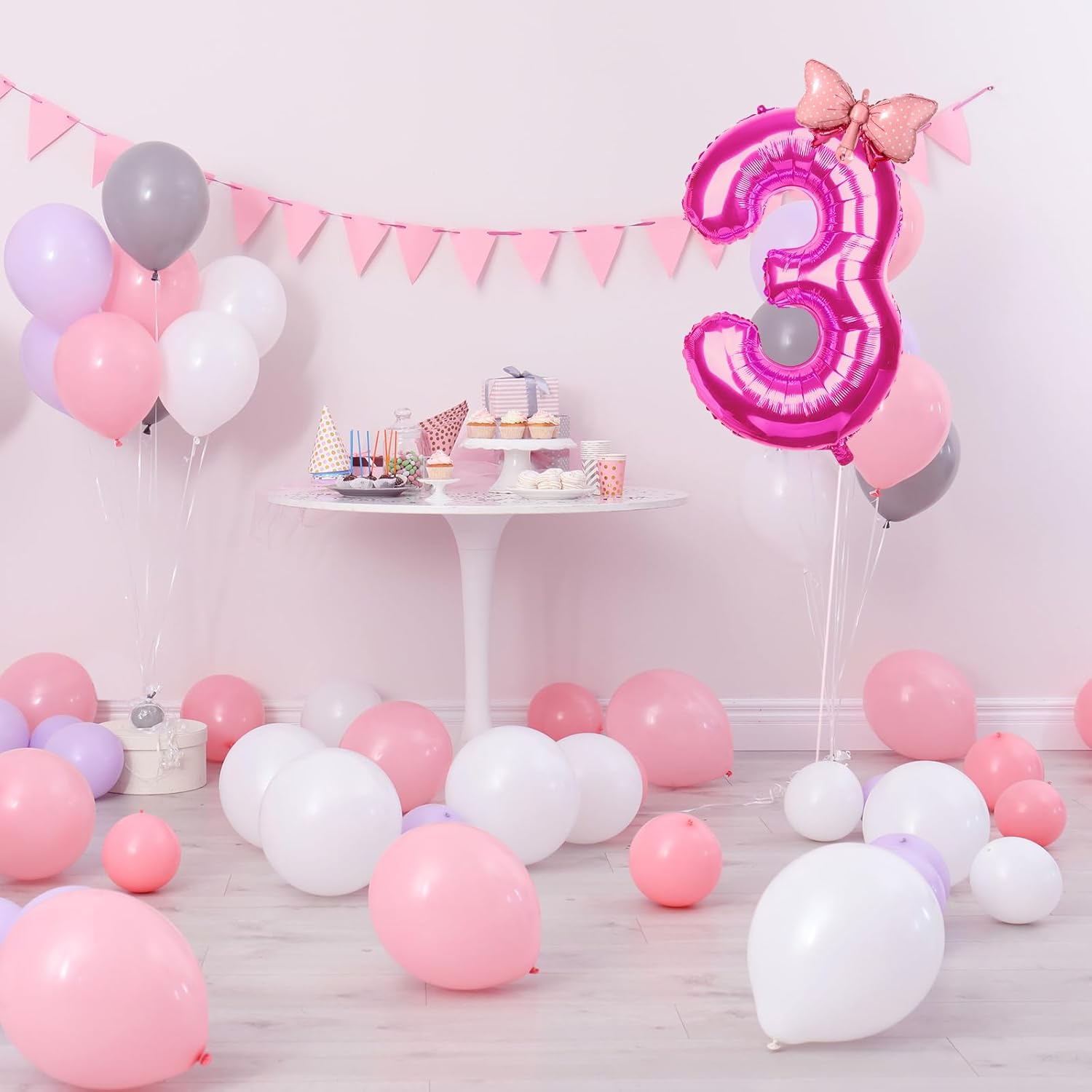 Globos de cumpleaños con números, globos rosados de números para fiesta de cumpleaños, pajarita, globos de papel de aluminio de helio para fiesta de