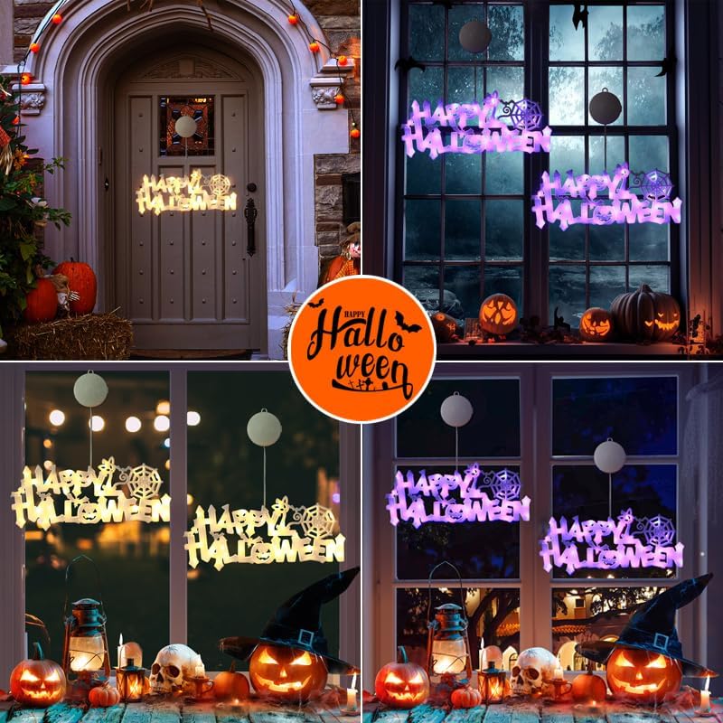 Letrero de luces de Halloween, luces LED de Halloween alimentadas con pilas para colgar decoración de Halloween en interiores y exteriores (morado)