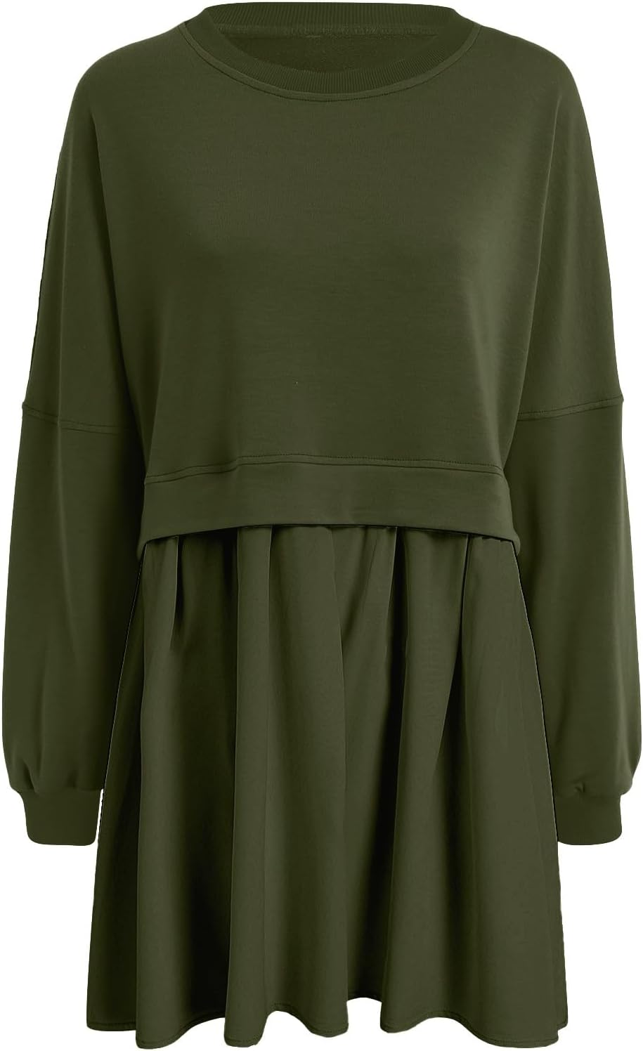 Vestido de sudadera de gran tamaño para mujer, manga larga, cuello redondo, sin botones, ajuste relajado, mini vestido