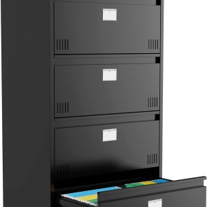 Petonline Archivador lateral de metal para oficina en casa, archivador lateral de 4 cajones con cerradura, archivador horizontal de metal con ranura Petonline Archivador lateral de metal para oficina en casa, archivador lateral de 4 cajones con cerradura, archivador horizontal de metal con ranura