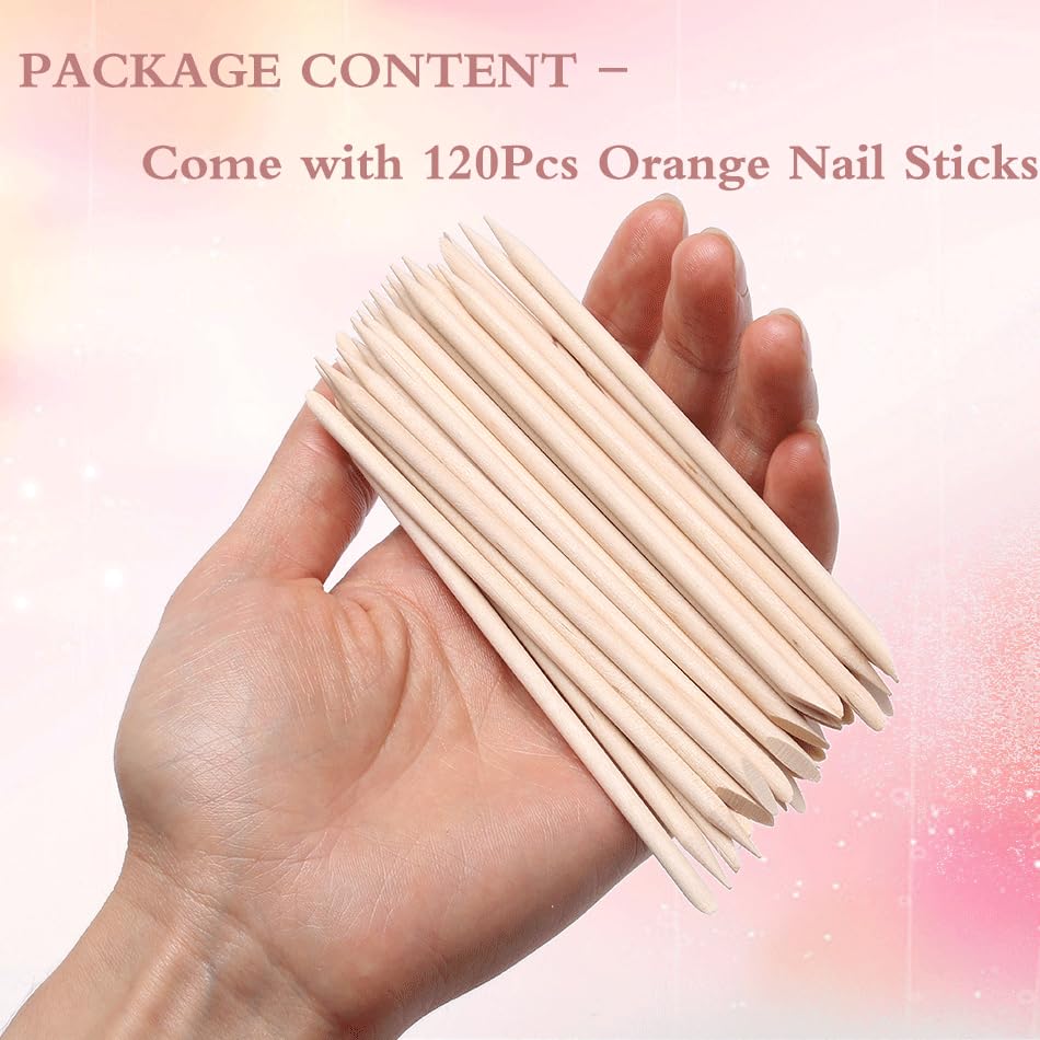 Borogo – 120 unidades de palitos naranjas para uñas, palitos de madera naranja de doble cara, multifuncional, removedor de cutículas, herramienta de