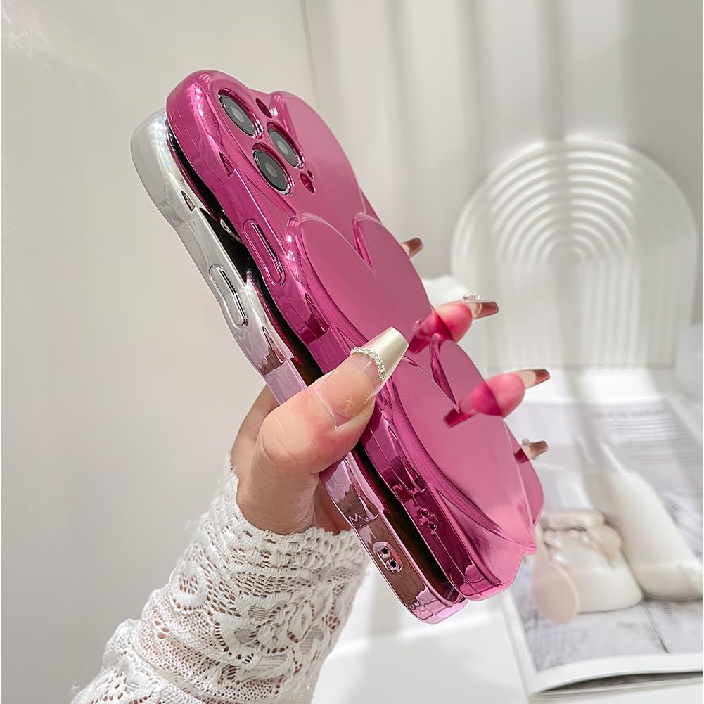 MZELQ Funda para iPhone 14 Pro Max chapada en degradado con diseño de corazón de amor de lujo para iPhone 14 Pro Max para niñas y mujeres + 1