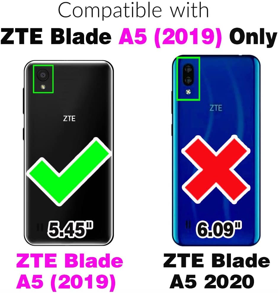 Asuwish Compatible con ZTE Blade A5 2019 – Funda tipo cartera y protector de pantalla de vidrio templado, soporte magnético de cuero con tapa para