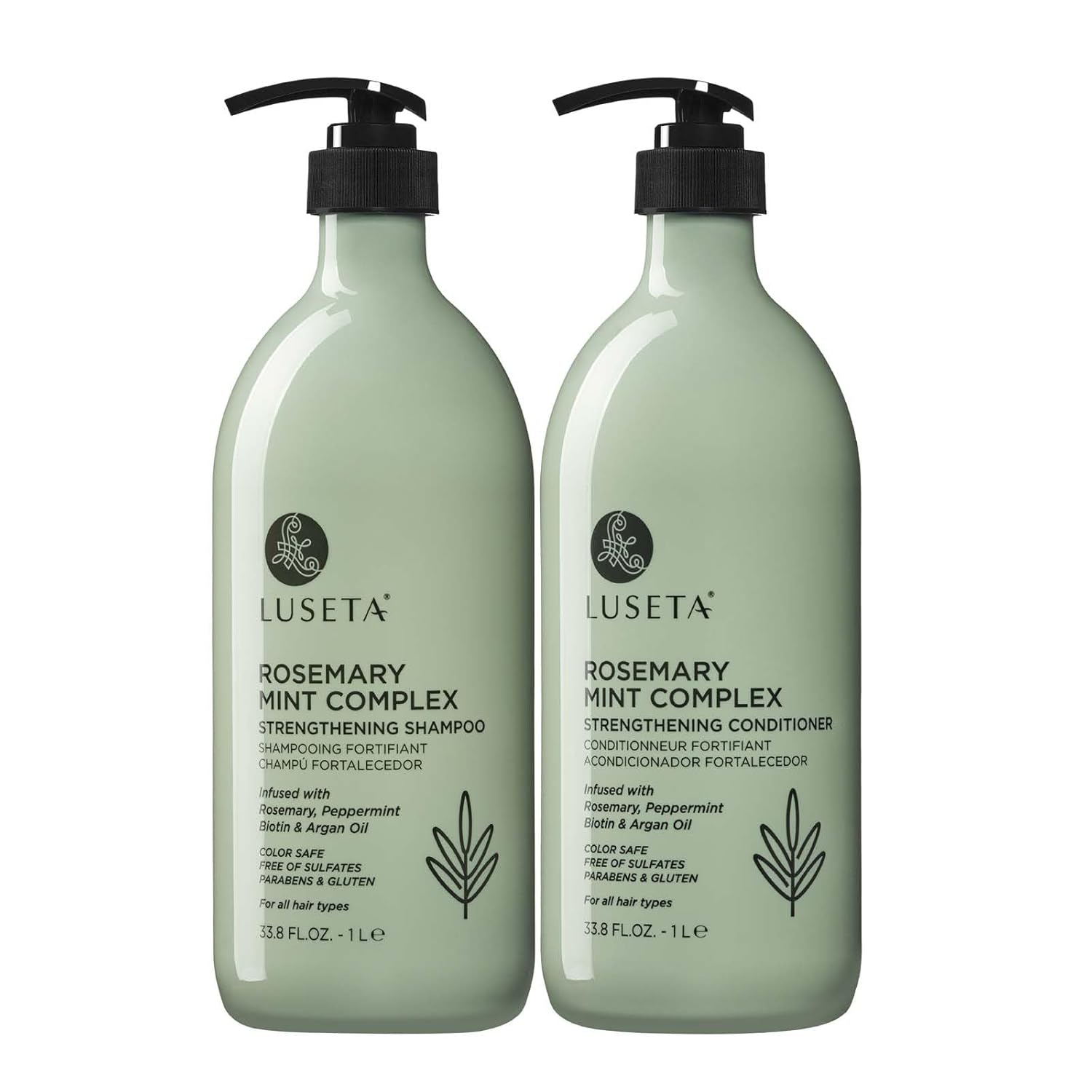 Luseta – Juego de champú y acondicionador fortalecedor de menta y romero para nutrir y suavizar el cabello dañado para adelgazar el cabello, añade