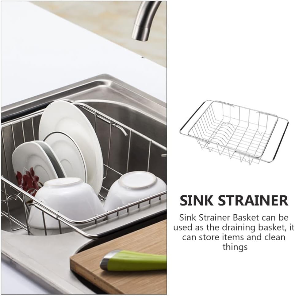 SHERCHPRY Escurridor de platos sobre el fregadero, cesta de acero inoxidable retráctil para fregadero de cocina para lavar frutas, verduras,