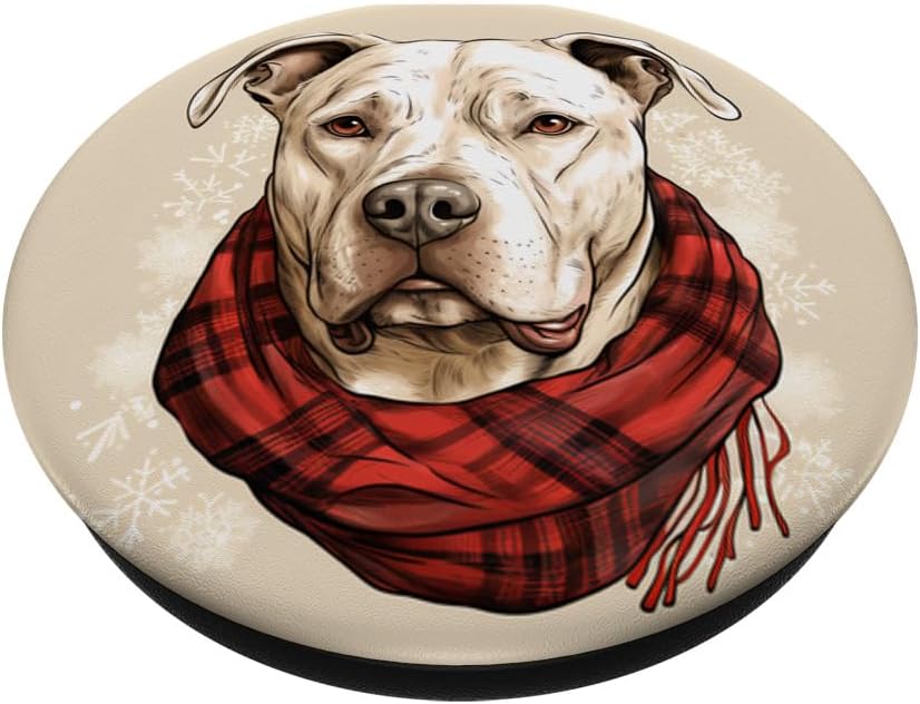 Dogo Argentino Christmas Dog in Plaid Scarf Painting PopSockets Standard PopGrip