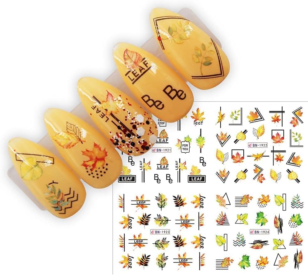 24 hojas de calcomanías de uñas de otoño, Acción de Gracias, calcomanías de arte de uñas de pavo, hoja de arce, calabaza, diseño de uñas,